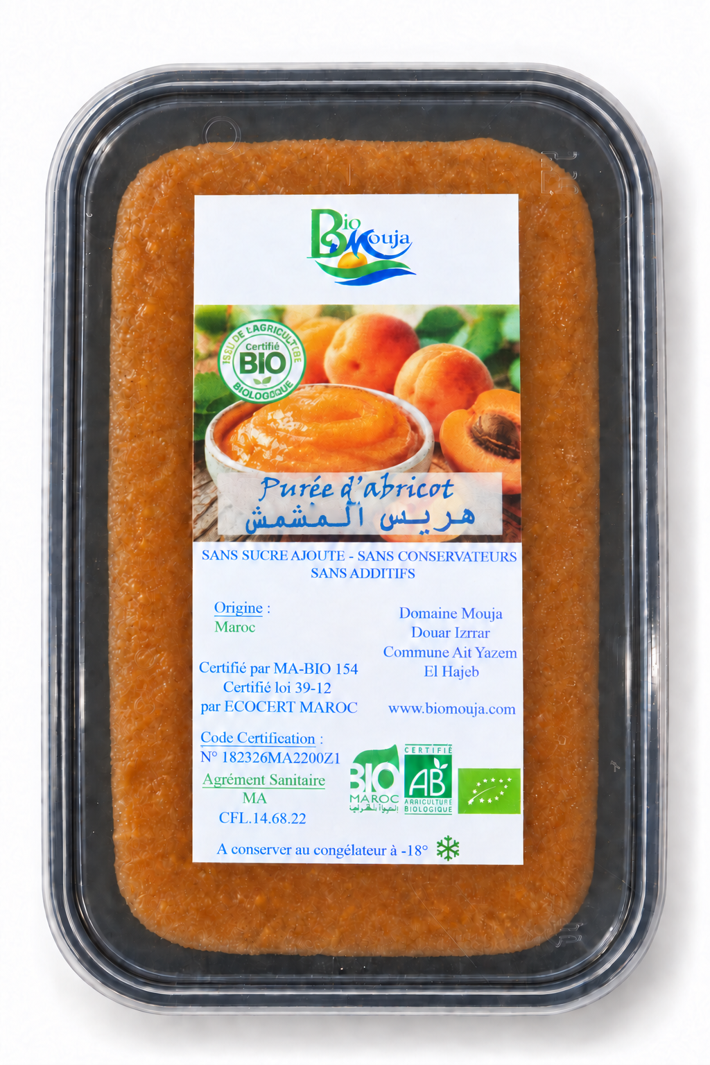 Purée d’abricot bio surgelée — Barquette · 750 g